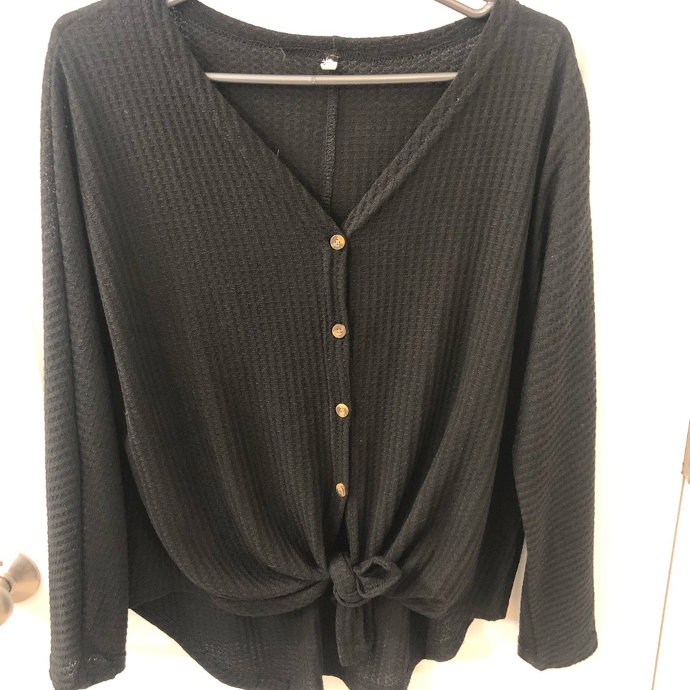 Button down front tie shirt